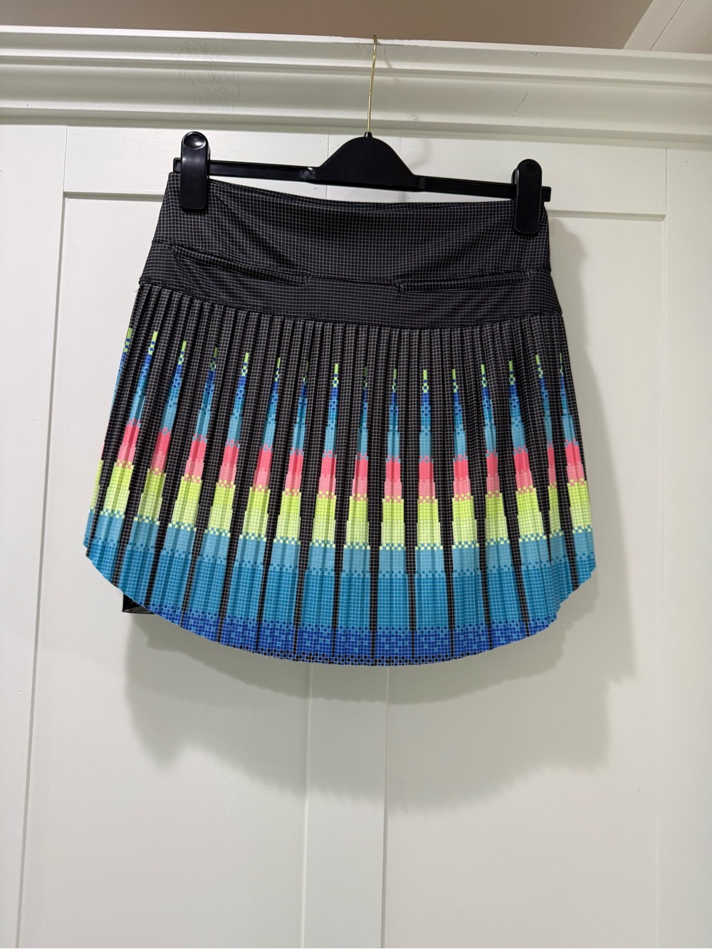 Lucky in Love Black Pleated Skirt with Blue, Neon Yellow & Pink Stripes - Picture 2 of 5